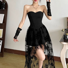 Sweetheart neck flower print mesh tube mini dress