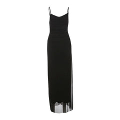 Ruched lace hem flower print slit maxi dress