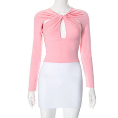 Hollow out long sleeve v neck cross front cut out mini dress