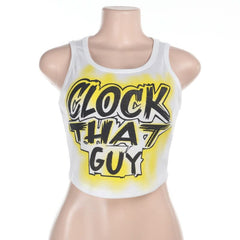 Ribbed round neck letter print contrast crop top