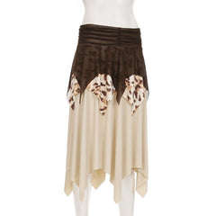 Leopard print ruched mesh irregular mini skirt