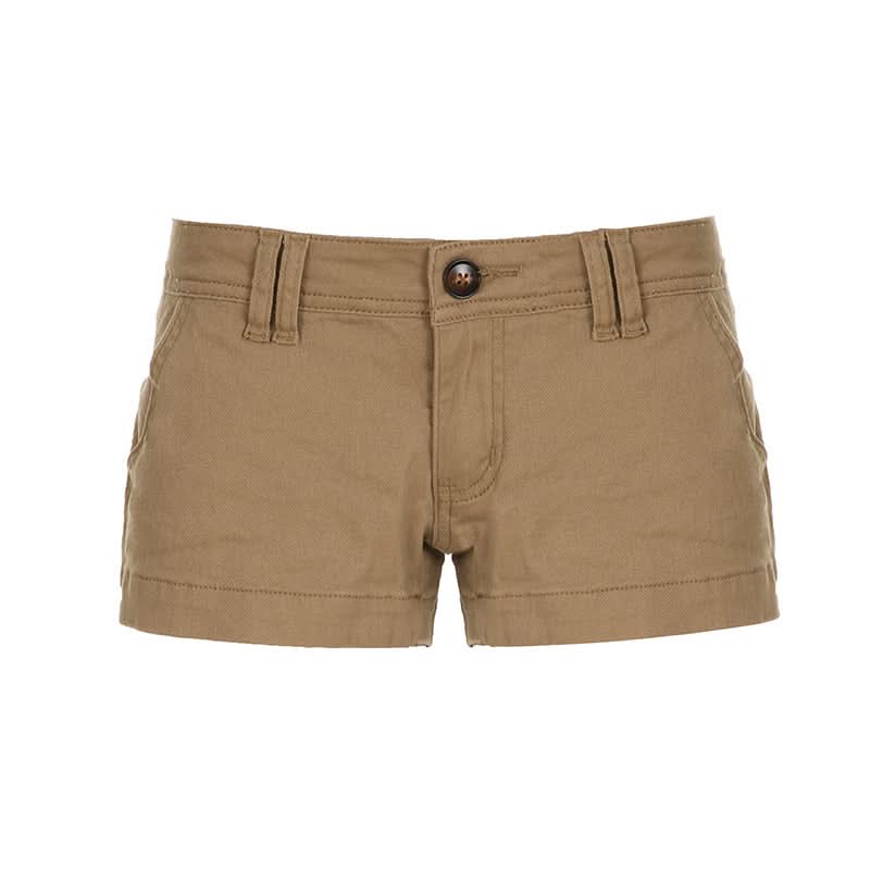 Button zip-up pocket low rise pant denim shorts