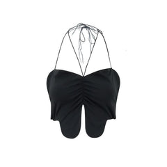 Halter self tie ruched slit backless top