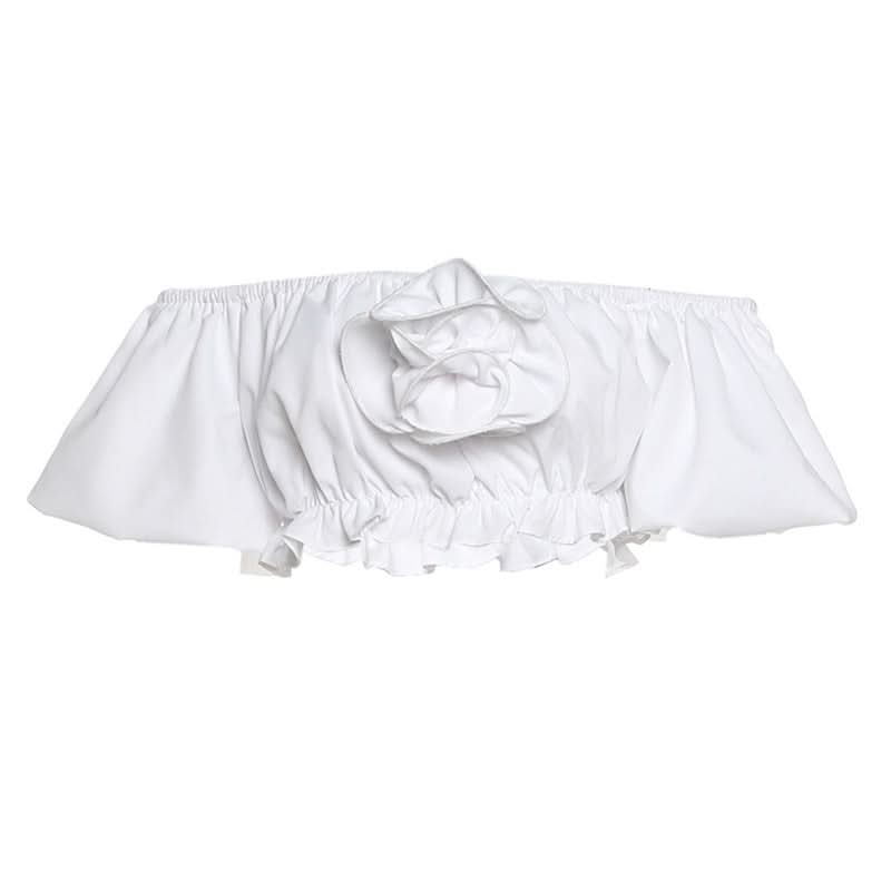 Off shoulder ruched flower applique crop top