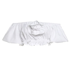 Off shoulder ruched flower applique crop top