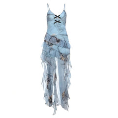 Bowknot hollow out v neck print cami cut out mini dress