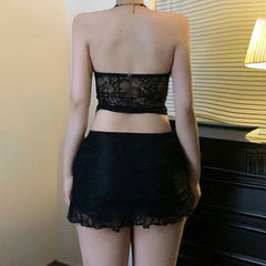 Bowknot sweetheart neck lace hollow out tube cut out top