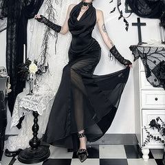 Cowl neck zip-up backless solid maxi dress