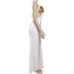 Glitter v neck zip-up halter self tie maxi dress