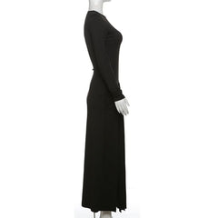 Crewneck long sleeve ruched slit maxi dress