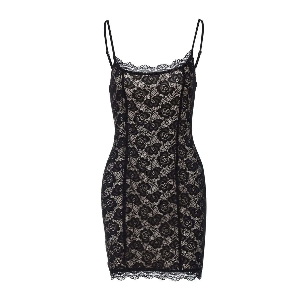 U neck lace cami mini dress