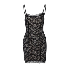 U neck lace cami mini dress