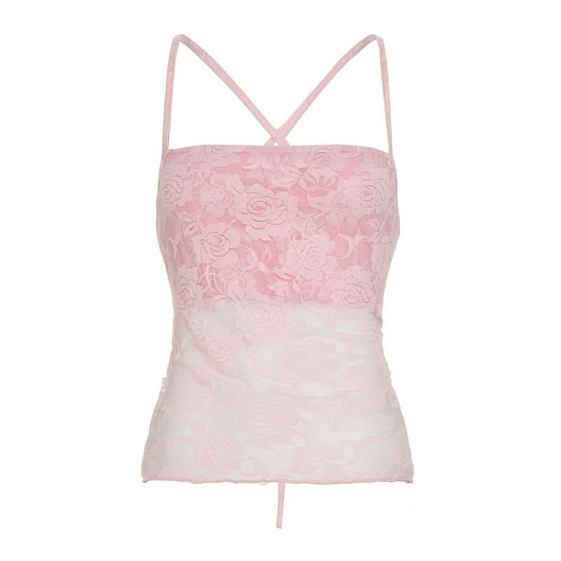 Lace cross back cami top