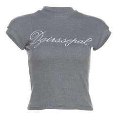 Crewneck letter embroidery short sleeve top