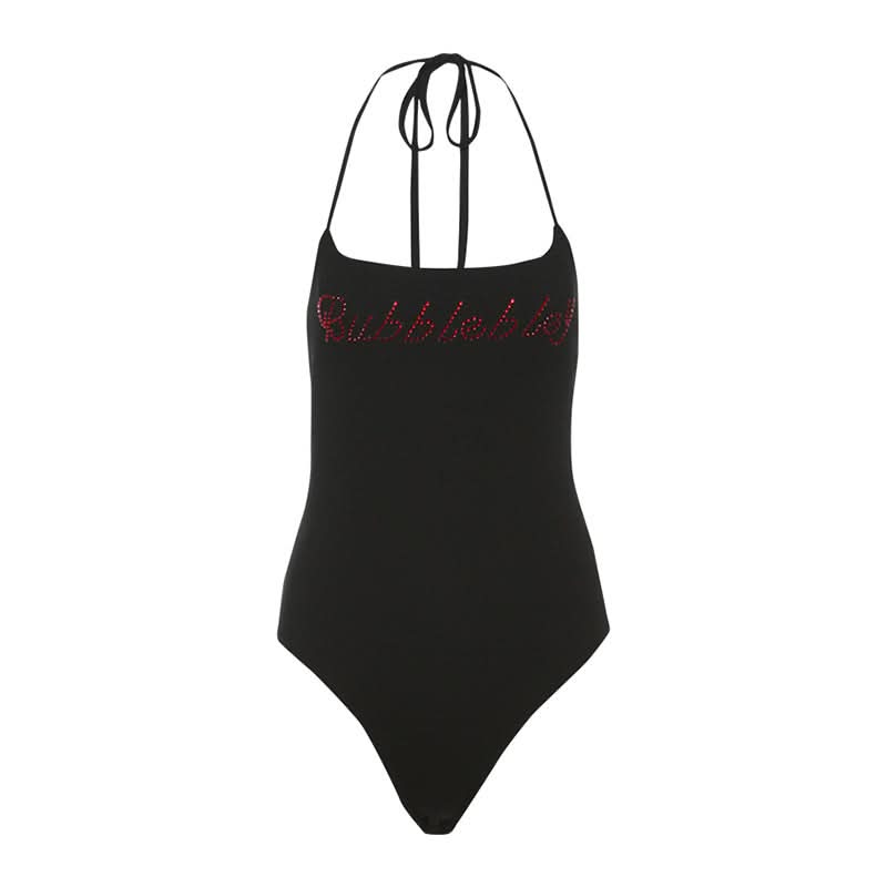Halter beaded backless bodysuit