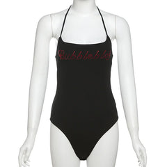 Halter beaded backless bodysuit