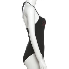Halter beaded backless bodysuit