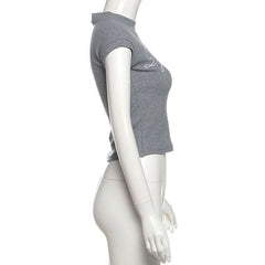 Crewneck letter embroidery short sleeve top