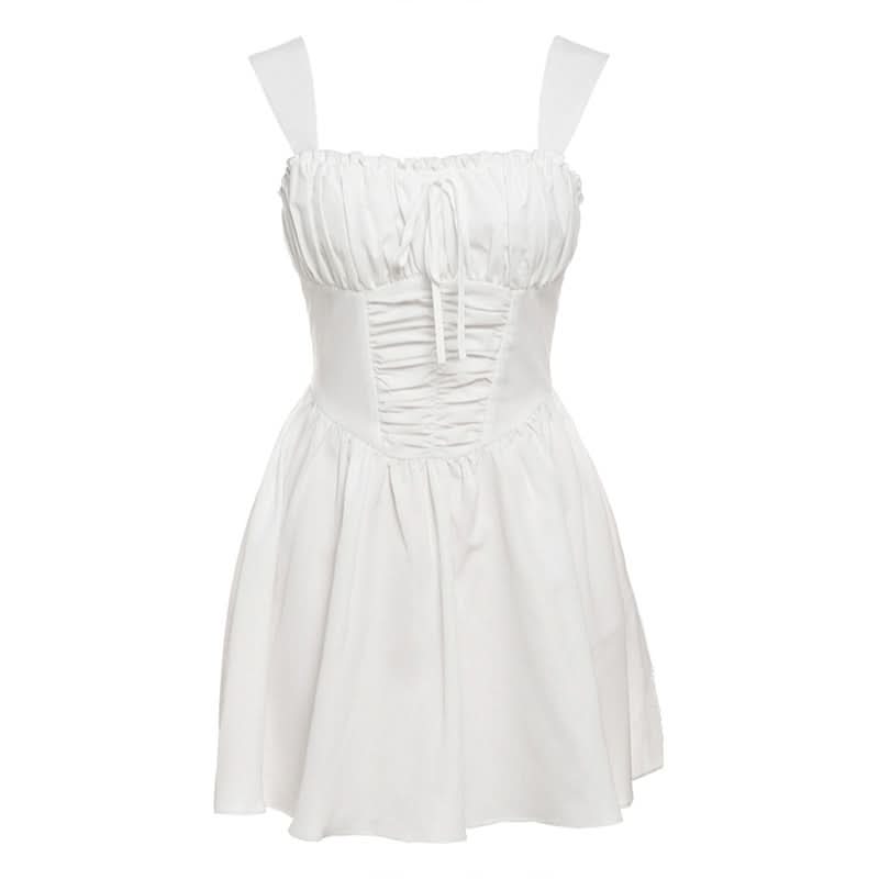 Ruched lace up zip-up cami mini dress