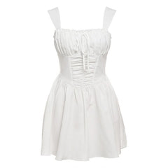 Ruched lace up zip-up cami mini dress
