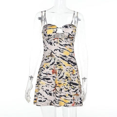 Tiger print hollow out cami cut out mini dress