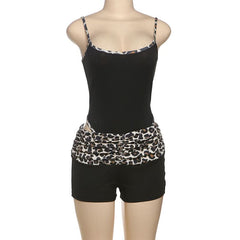 Leopard print u neck 2 piece cami short pant set