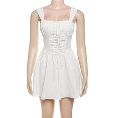 Ruched lace up zip-up cami mini dress