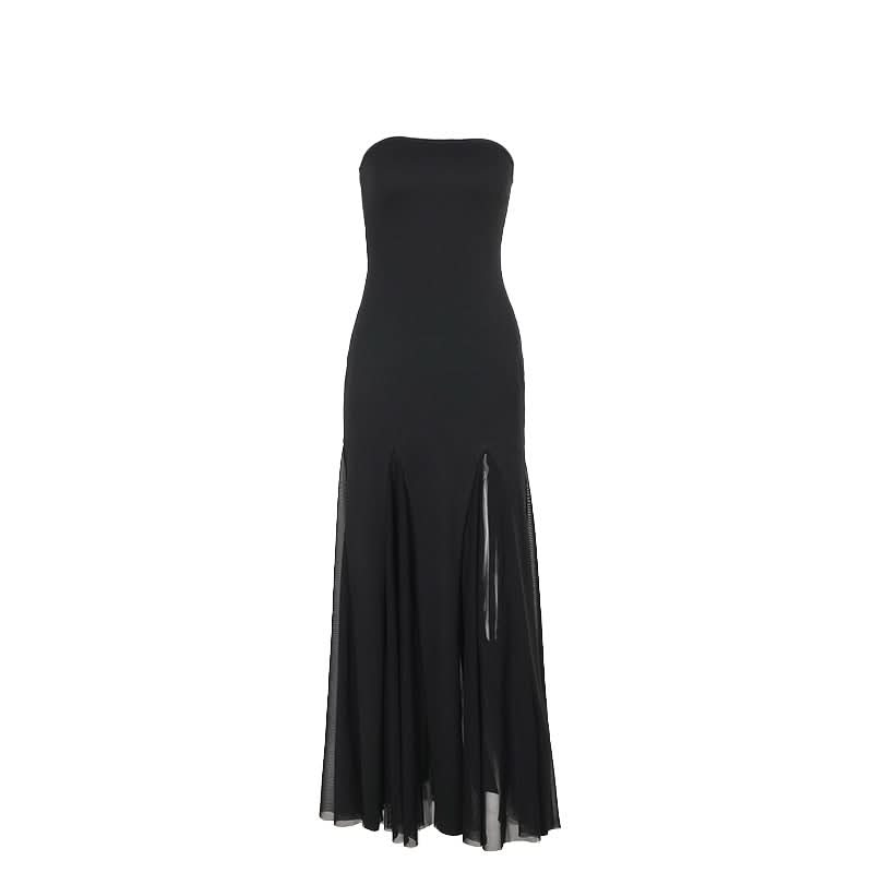 Mesh high slit tube maxi dress
