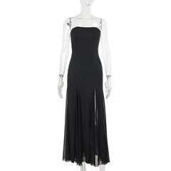 Mesh high slit tube maxi dress