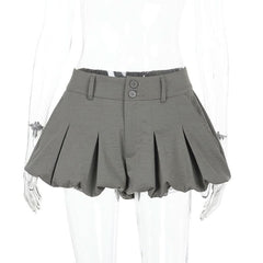 Lace hem button ruched zip-up short pant