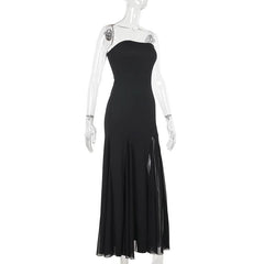 Mesh high slit tube maxi dress