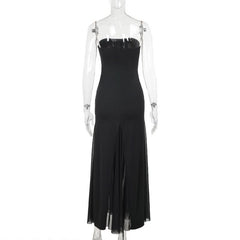 Mesh high slit tube maxi dress