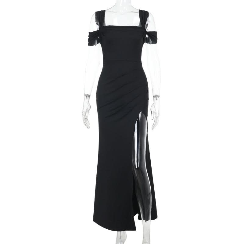 Off shoulder high slit maxi dress
