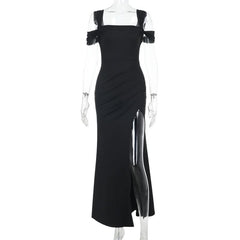 Off shoulder high slit maxi dress