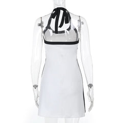 Halter backless self tie mini dress