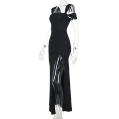 Off shoulder high slit maxi dress