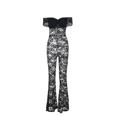 Off shoulder sheer lace jumpsuit