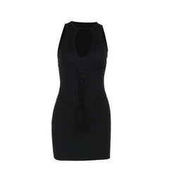 Crewneck hollow out solid cut out mini dress