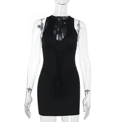 Crewneck hollow out solid cut out mini dress