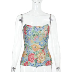 Flower print backless tube top