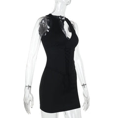 Crewneck hollow out solid cut out mini dress