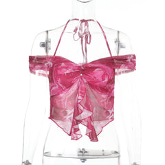 Halter off shoulder ruffle flower print top