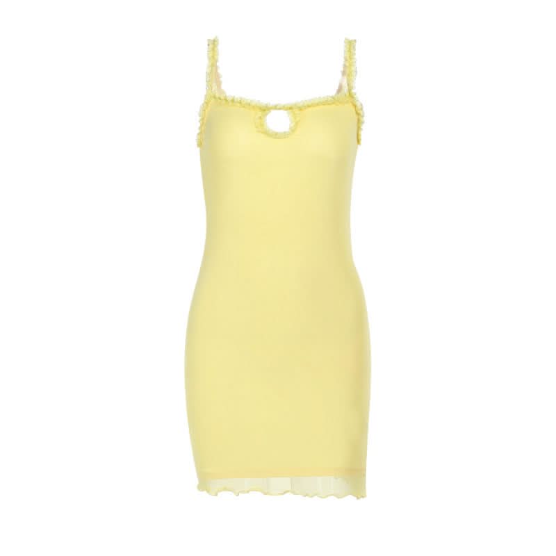 Ruffle hollow out mesh cami cut out mini dress