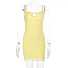 Ruffle hollow out mesh cami cut out mini dress