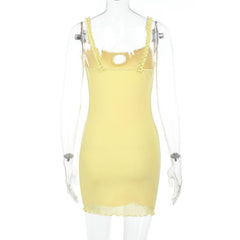 Ruffle hollow out mesh cami cut out mini dress