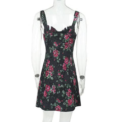 Flower print lace cami mini dress