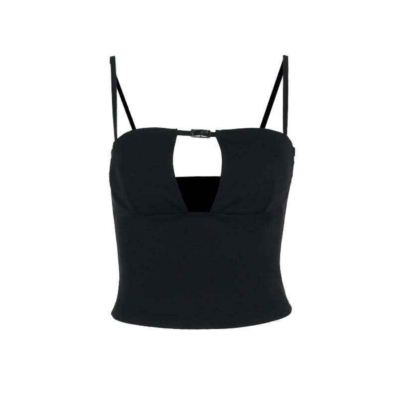 Buckle solid hollow out cami cut out top
