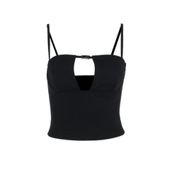 Buckle solid hollow out cami cut out top