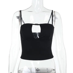 Buckle solid hollow out cami cut out top