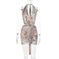 Zebra print halter backless mini dress
